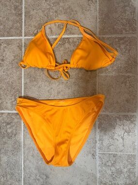 Bright Orange Ribbed Bikini Set